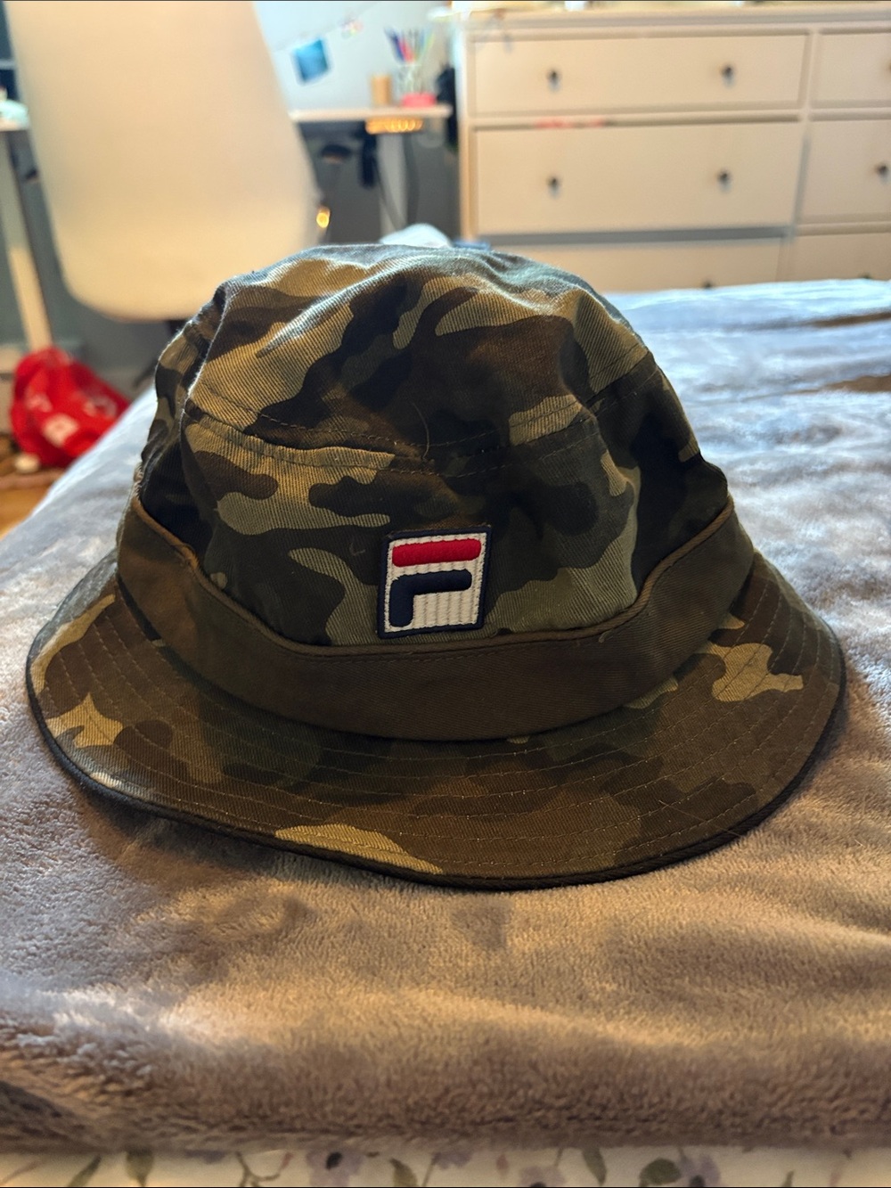 Fila Olive Green Camo Bucket Hat with Logo Patch